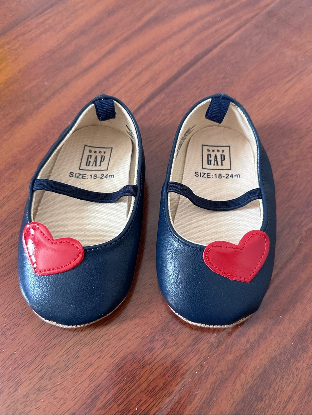 GAP Navy Baby Mary Jane Shoes with Red Heart Appliques